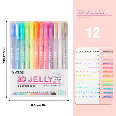 6/12 τμχ 3D Jelly Pens Highlighter for Diary, DIY Creative Art or Painting, Student Adult Art Arts of Graphics