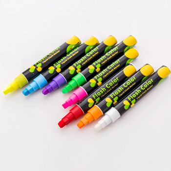 Флуоресцентен маркер за прозорци Флаш цветна писалка Течна тебеширена писалка Изтриваем маркер