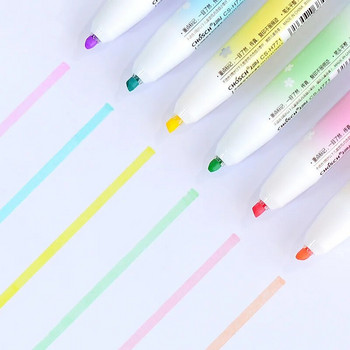 6 τεμ/σετ Kawaii Retractable Highlighters Macaron Pastel Highlighter Μαρκαδόροι φθορισμού στυλό για σχολικά είδη Χαριτωμένα επιστολόχαρτα