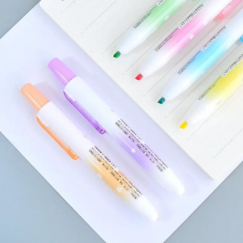 6 бр./компл. Kawaii Retractable Highlighters Macaron Pastel Highlighter Pen Флуоресцентни маркери за ученически пособия Сладки канцеларски материали