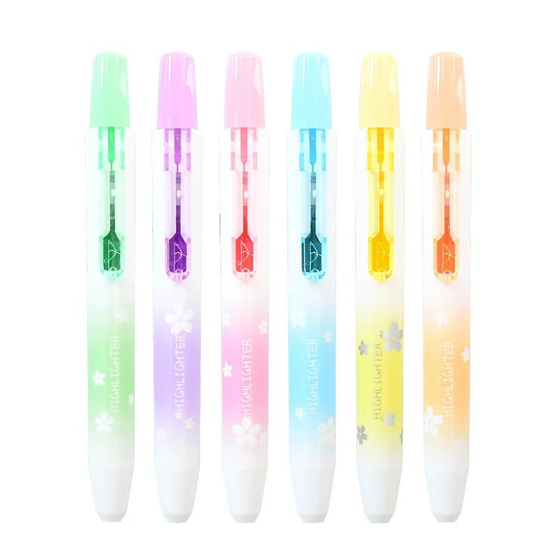 6 τεμ/σετ Kawaii Retractable Highlighters Macaron Pastel Highlighter Μαρκαδόροι φθορισμού στυλό για σχολικά είδη Χαριτωμένα επιστολόχαρτα