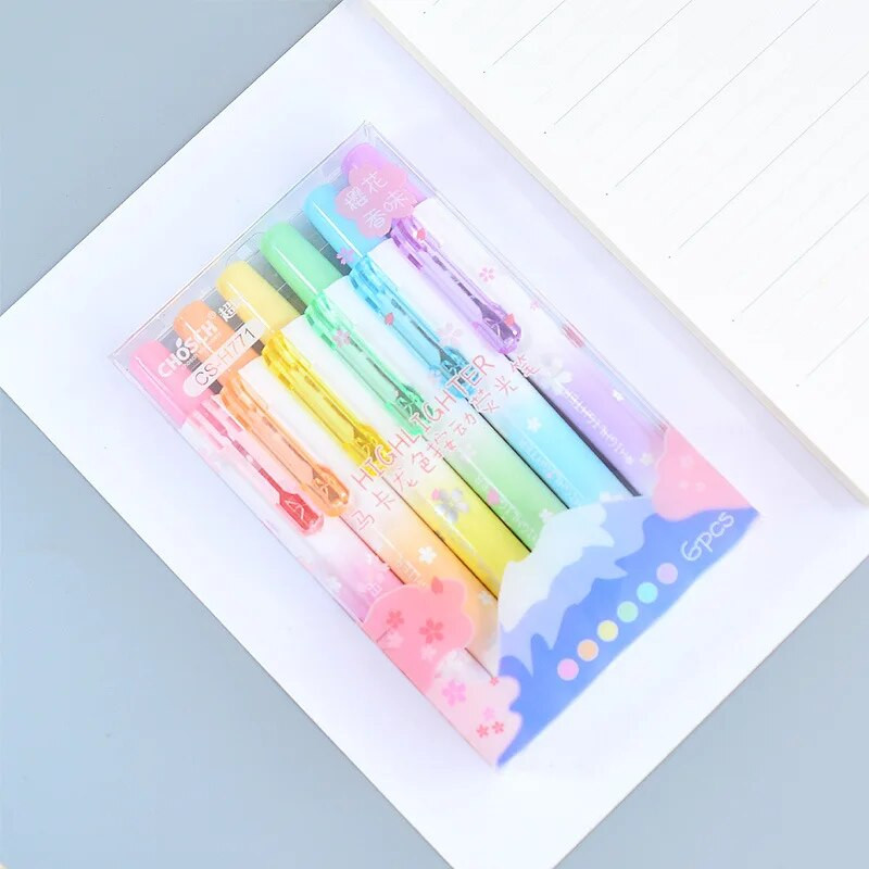 6 τεμ/σετ Kawaii Retractable Highlighters Macaron Pastel Highlighter Μαρκαδόροι φθορισμού στυλό για σχολικά είδη Χαριτωμένα επιστολόχαρτα