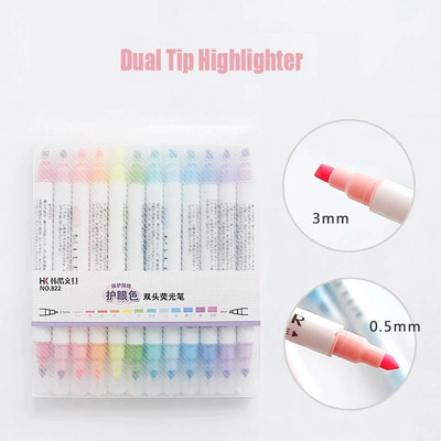 12 gab. Marķieri Pildspalva Dual Tip MilkLiner Pasteļkrāsu acu aizsargājoša gaiša krāsa fluorescējošas pildspalvas Skolas zīmēšanas marķieris