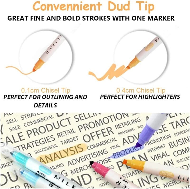 12 gab. Marķieri Pildspalva Dual Tip MilkLiner Pasteļkrāsu acu aizsargājoša gaiša krāsa fluorescējošas pildspalvas Skolas zīmēšanas marķieris