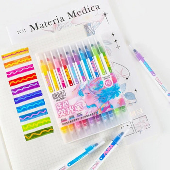 10 τεμ. Διπλής όψης Magic Color Changing Highlighter Σετ στυλό ημερολογίου μαθητή Ζωγραφική DIY Κατασκευή Classroom Office Kawaii