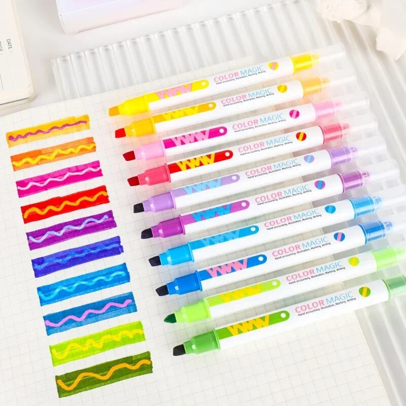 10 τεμ. Διπλής όψης Magic Color Changing Highlighter Σετ στυλό ημερολογίου μαθητή Ζωγραφική DIY Κατασκευή Classroom Office Kawaii