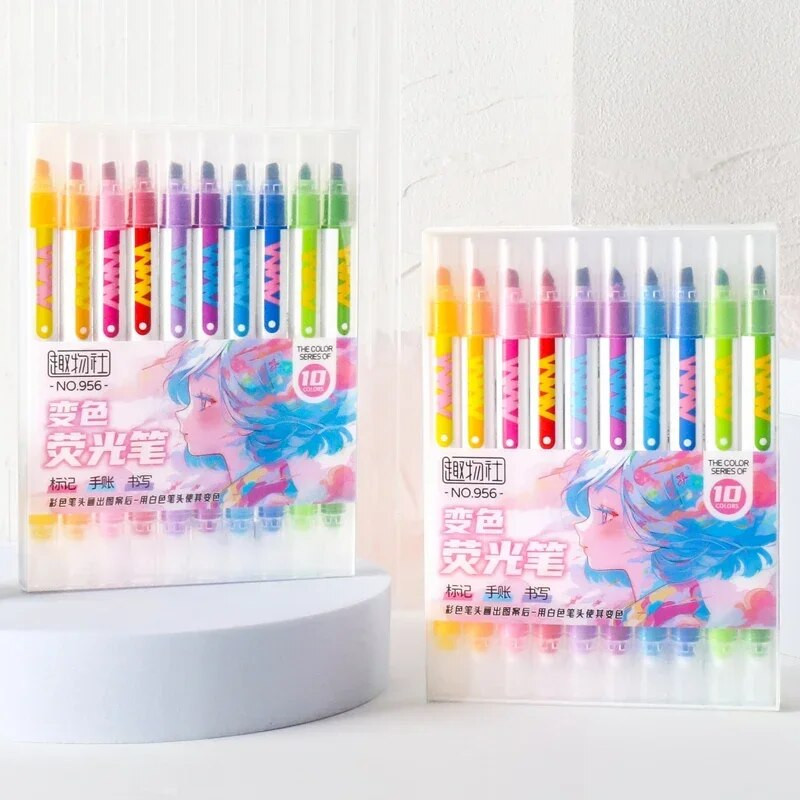 10 τεμ. Διπλής όψης Magic Color Changing Highlighter Σετ στυλό ημερολογίου μαθητή Ζωγραφική DIY Κατασκευή Classroom Office Kawaii
