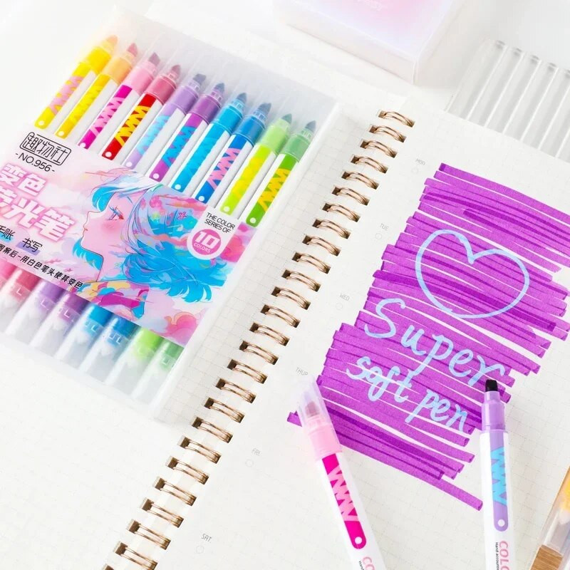 10 τεμ. Διπλής όψης Magic Color Changing Highlighter Σετ στυλό ημερολογίου μαθητή Ζωγραφική DIY Κατασκευή Classroom Office Kawaii