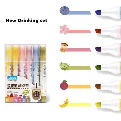 6gab. Aromātiskas dienasgaismas izgaismotāju pildspalvu komplekts Garšīgs ēdiens Smaržo Krāsu Marķieris Laineris Izceļošs Zīmējums Biroja skola F747