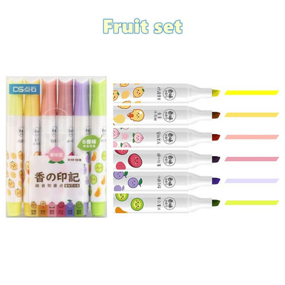 6gab. Aromātiskas dienasgaismas izgaismotāju pildspalvu komplekts Garšīgs ēdiens Smaržo Krāsu Marķieris Laineris Izceļošs Zīmējums Biroja skola F747