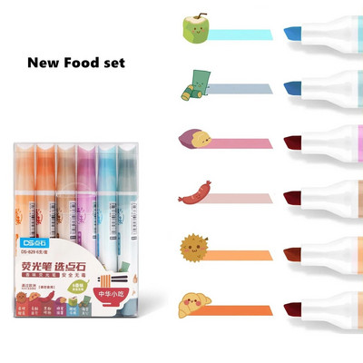 6gab. Aromātiskas dienasgaismas izgaismotāju pildspalvu komplekts Garšīgs ēdiens Smaržo Krāsu Marķieris Laineris Izceļošs Zīmējums Biroja skola F747