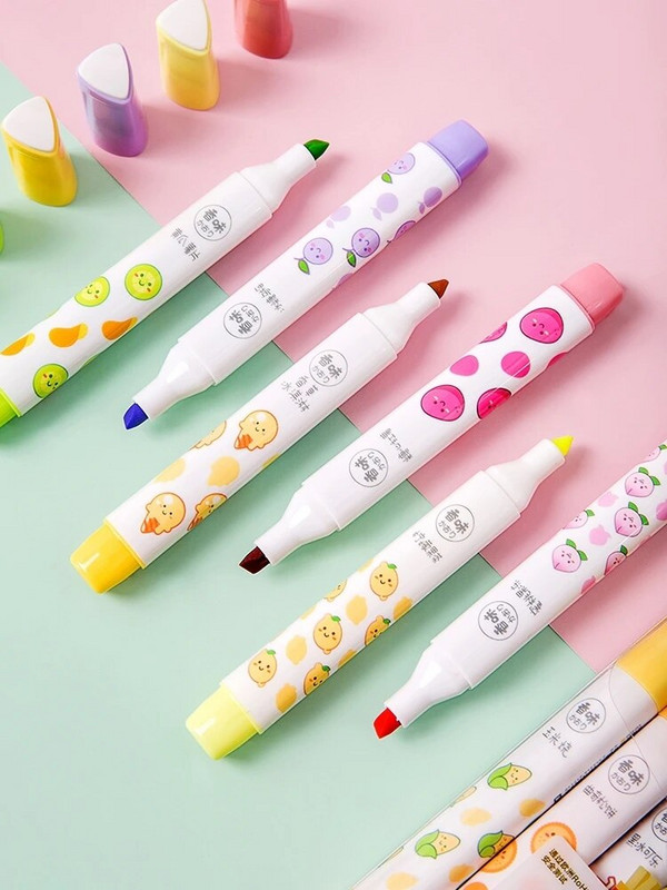 6gab. Aromātiskas dienasgaismas izgaismotāju pildspalvu komplekts Garšīgs ēdiens Smaržo Krāsu Marķieris Laineris Izceļošs Zīmējums Biroja skola F747