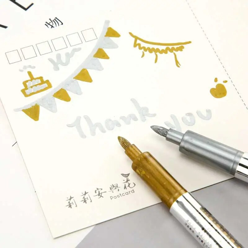 Metalo žymeklio rašiklis Auksinis sidabras 1,5 mm nuolatinių dažų rašikliai, skirti stiklui Metaliniai audiniai žymekliai Rašikliai, pieštukas, tapyba