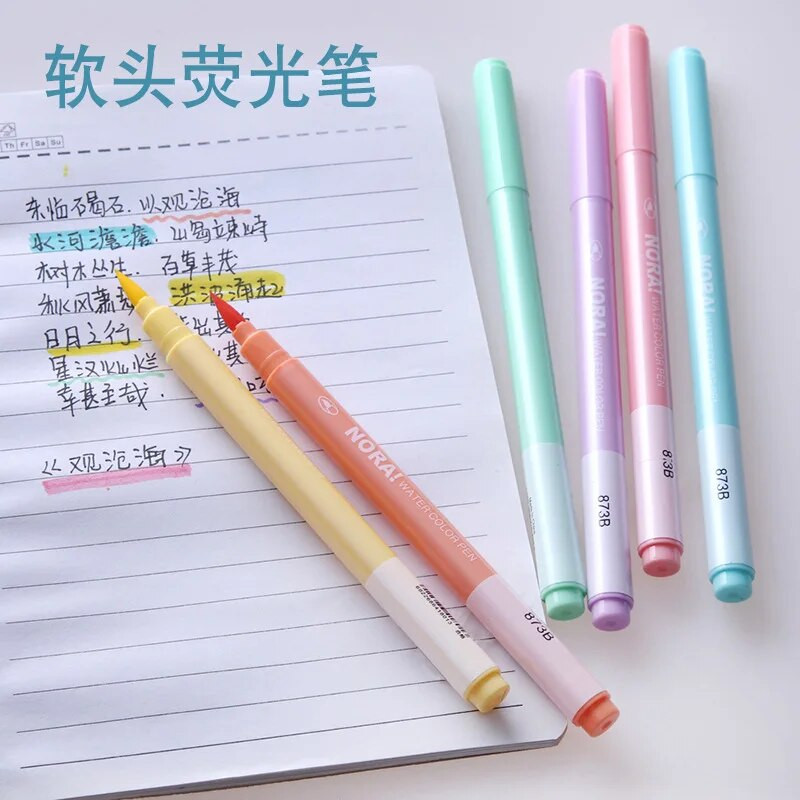 6 tk / komplekt Kawaii Candy Color Highlighter Pliiats, Pehme pintsel, Fluorestseeruv kunstimarker pliiats kooli joonistamiseks maalimiseks Armsad kirjatarbed