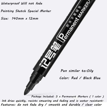3 бр./компл. Перманентен маркер с двоен връх Водоустойчив маркер Химикалка с фин/среден връх 0,5 мм-1 мм Маркер за писалка Черно, синьо, червено мастило Консумативи за изкуство