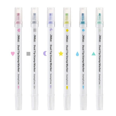 6 ΤΕΜ. Πολύχρωμο Σφραγίδα διπλής μύτης πινέλο ζωγραφικής Μαλακό κεφαλάκι Επισήμανση τέχνης Δώρο για μαθητές Εργαλεία σχεδίασης Σχολικά είδη