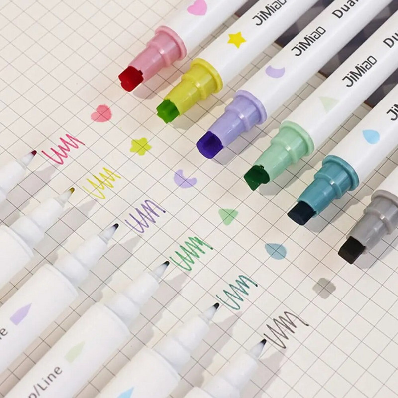 6 ΤΕΜ. Πολύχρωμο Σφραγίδα διπλής μύτης πινέλο ζωγραφικής Μαλακό κεφαλάκι Επισήμανση τέχνης Δώρο για μαθητές Εργαλεία σχεδίασης Σχολικά είδη