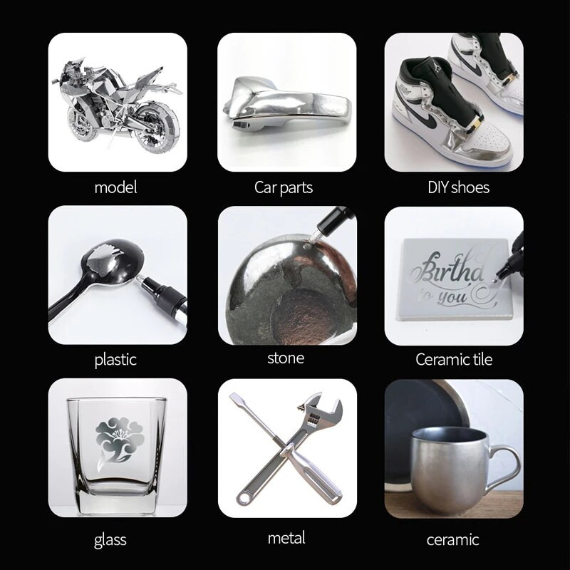 Galvanizācijas spogulis, sudraba šķidrums, atstarojošs krāsas pildspalva, roku labošana, hromēta metāla ūdensnecaurlaidīga riepu keramikas pielāgošanas krāsa