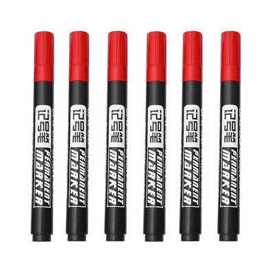 6 gab. Permanenta krāsas marķiera pildspalva Eļļaina ūdensizturīga melna zila sarkana pildspalva riepu marķieriem, ātri žūstoša paraksta pildspalva kancelejas piederumu komplekts