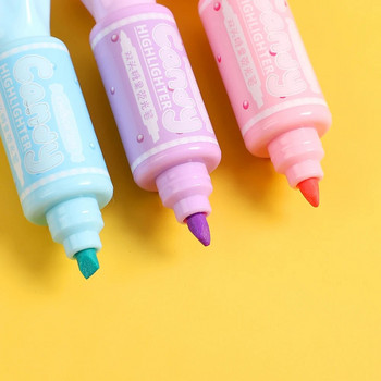 6 τμχ Sugar Candy Color Highlighter Σετ Μαρκαδόρου Διπλό Bold Λεπτό σημείο με μαρκαδόρο Φόντο ζωγραφικής Επισήμανση για παιδιά δώρο Office School F421