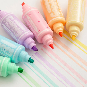 6 τμχ Sugar Candy Color Highlighter Σετ Μαρκαδόρου Διπλό Bold Λεπτό σημείο με μαρκαδόρο Φόντο ζωγραφικής Επισήμανση για παιδιά δώρο Office School F421