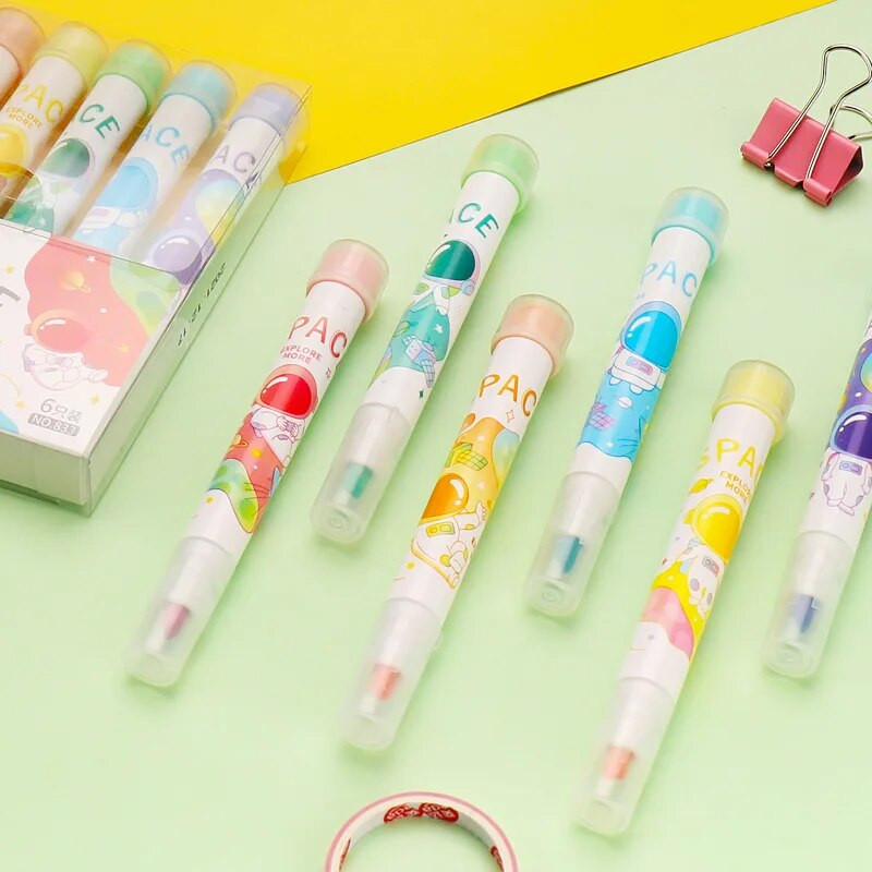 6 τμχ/σετ Σετ στυλό επισήμανσης σφραγίδων Χρώμα μαρκαδόροι Γραφική ύλη Χαριτωμένο μαθητικό σχέδιο διπλής όψης Σφραγίδα 4 χιλιοστών