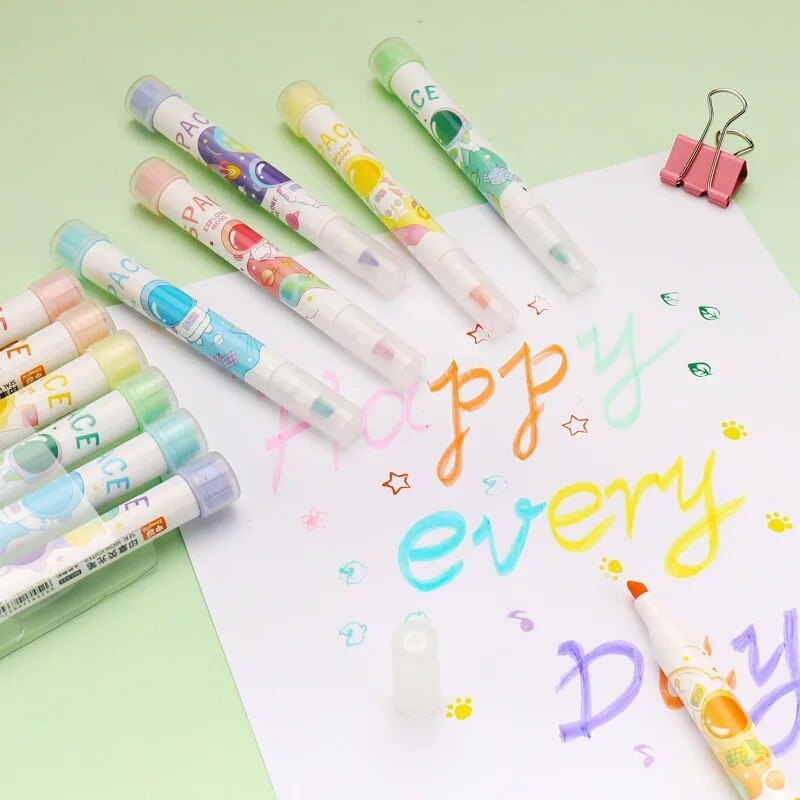 6 τμχ/σετ Σετ στυλό επισήμανσης σφραγίδων Χρώμα μαρκαδόροι Γραφική ύλη Χαριτωμένο μαθητικό σχέδιο διπλής όψης Σφραγίδα 4 χιλιοστών