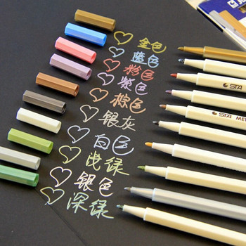 6/10 цвята метални маркери Винтидж химикалки с четка за подложки Направи си сам скална живопис Изработка на карти от черна хартия Занаяти Корейски канцеларски материали