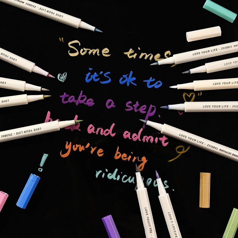 6/10 krāsas Metāla marķieri pildspalvas Vintage līnijpārvadātāju otu pildspalvas DIY klinšu gleznošana melna papīra karšu izgatavošana amatniecība korejiešu kancelejas preces