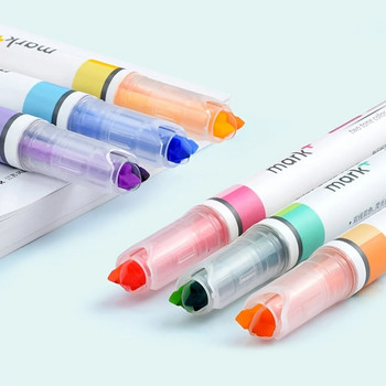 6 бр. Химикалки с двойна линия и два цвята Флуоресцентни химикалки 2 в 1 Химикалки за маркиране Дебели фини маркери за училищен офис