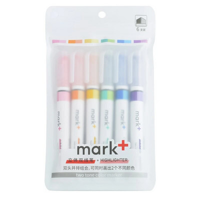 6tk Double Line Double Color Highlighters Pliiats Fluorestsentspliiatsid 2-ühes Markeerimispliiatsid Paksud peened markerid kooli kontorisse