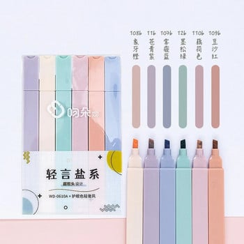 6 τμχ/σετ Soft Tip Highlighter Ανοιχτό χρώμα Μαρκαδόρο Kawaii Στυλό φθορισμού Student Stationery Art Marker Stationery