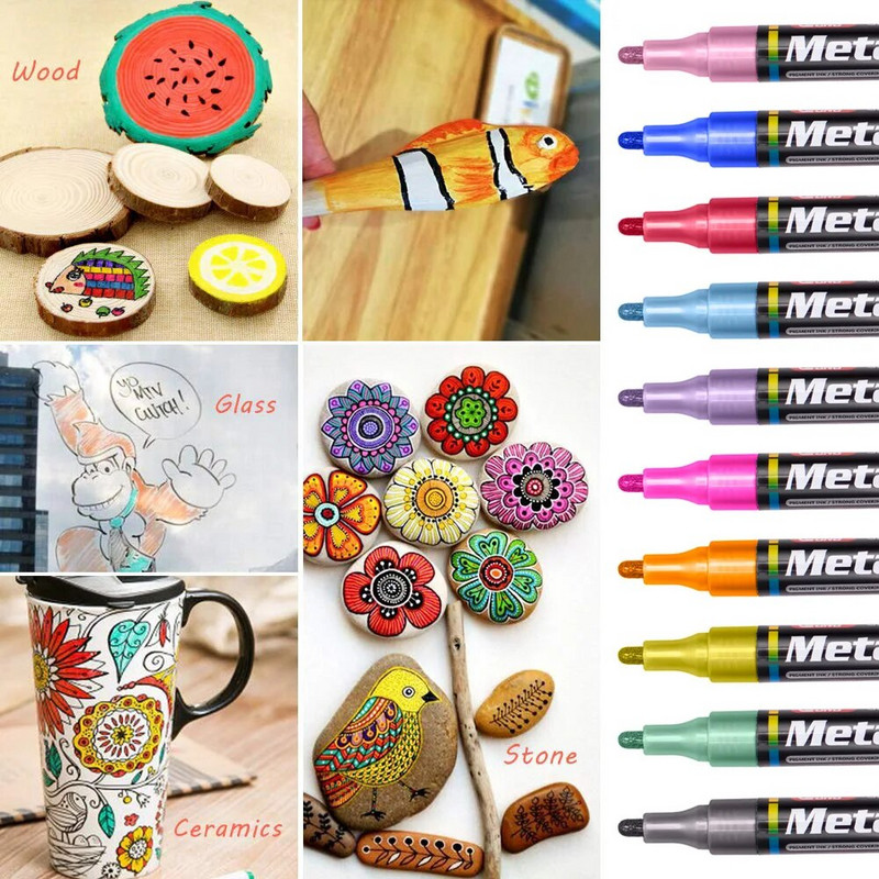 Metallist värvi markerid pliiatsid Sünnipäeva kinkekaart Veekindel hõbedane kuldne valge pintsel Graffiti marker käsitöötarbed