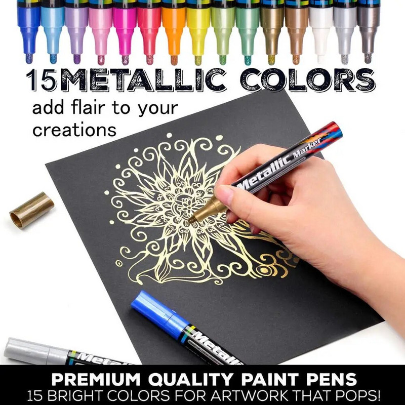 Metallist värvi markerid pliiatsid Sünnipäeva kinkekaart Veekindel hõbedane kuldne valge pintsel Graffiti marker käsitöötarbed