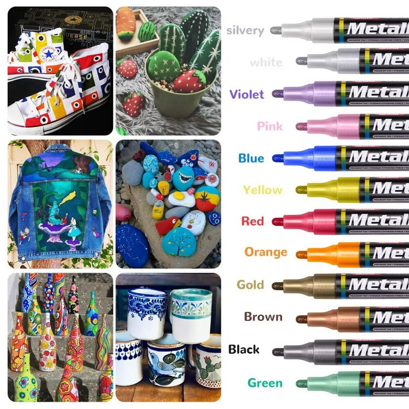 Metallist värvi markerid pliiatsid Sünnipäeva kinkekaart Veekindel hõbedane kuldne valge pintsel Graffiti marker käsitöötarbed