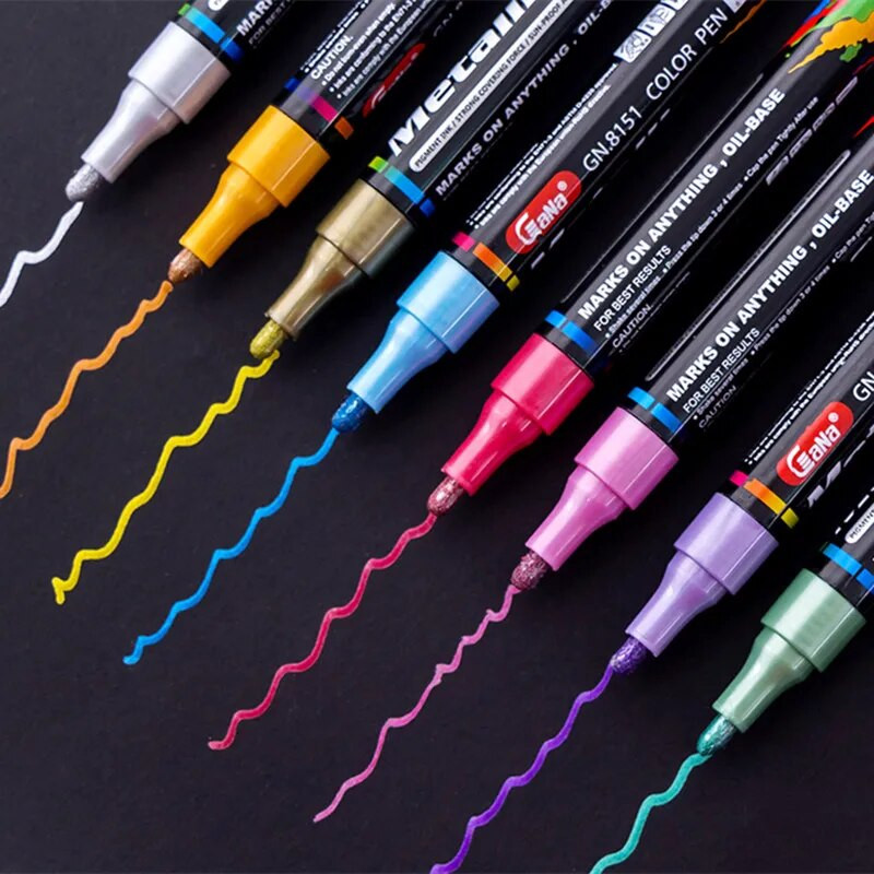 Metallist värvi markerid pliiatsid Sünnipäeva kinkekaart Veekindel hõbedane kuldne valge pintsel Graffiti marker käsitöötarbed