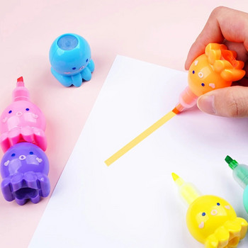MOHAMM 6 Colors/Box Small Octopus Shape Highlighter-3mm for Scrapbooking DIY Mark Painting Drawing Coloring Journaling Art