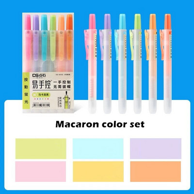 6gab Knock Type Krāsu marķiera pildspalvu komplekts Fluorescējošas marķieris Liner Pildspalvas Netoksisks Highlight Kancelejas preces Biroja skola A6844