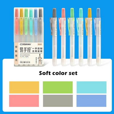 6gab Knock Type Krāsu marķiera pildspalvu komplekts Fluorescējošas marķieris Liner Pildspalvas Netoksisks Highlight Kancelejas preces Biroja skola A6844