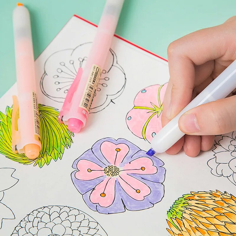 6gab Knock Type Krāsu marķiera pildspalvu komplekts Fluorescējošas marķieris Liner Pildspalvas Netoksisks Highlight Kancelejas preces Biroja skola A6844