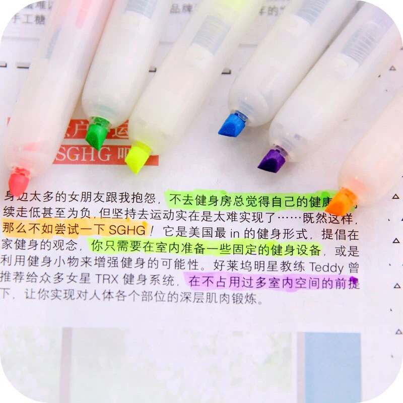 6gab Knock Type Krāsu marķiera pildspalvu komplekts Fluorescējošas marķieris Liner Pildspalvas Netoksisks Highlight Kancelejas preces Biroja skola A6844