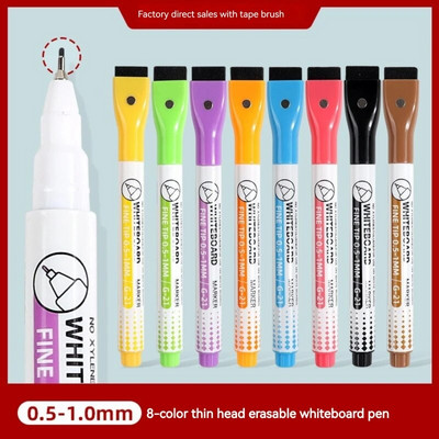 8 szín 0,5 mm-es mágneses, száraz törölhető jelölők Fehértábla jelölő toll Irodai fehér tábla Irodaszerek Extra finom hegyű színes tollak