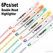 6 Χρώμα Διπλή κεφαλή 1 χιλιοστά 4 χιλιοστά στυλό επισήμανσης Ορατό διαφανές παράθυρο Πλάγια μύτη Art Marker Γραφείο Σχολικό Σχέδιο Γραφική ύλη