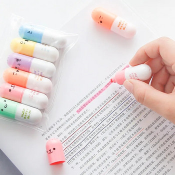 6 τεμ/παρτίδα Κάψουλες Highlighter Vitamin Pill Marker Color Pens Highlighters Kawaii Stationery Σχολικά προμήθειες