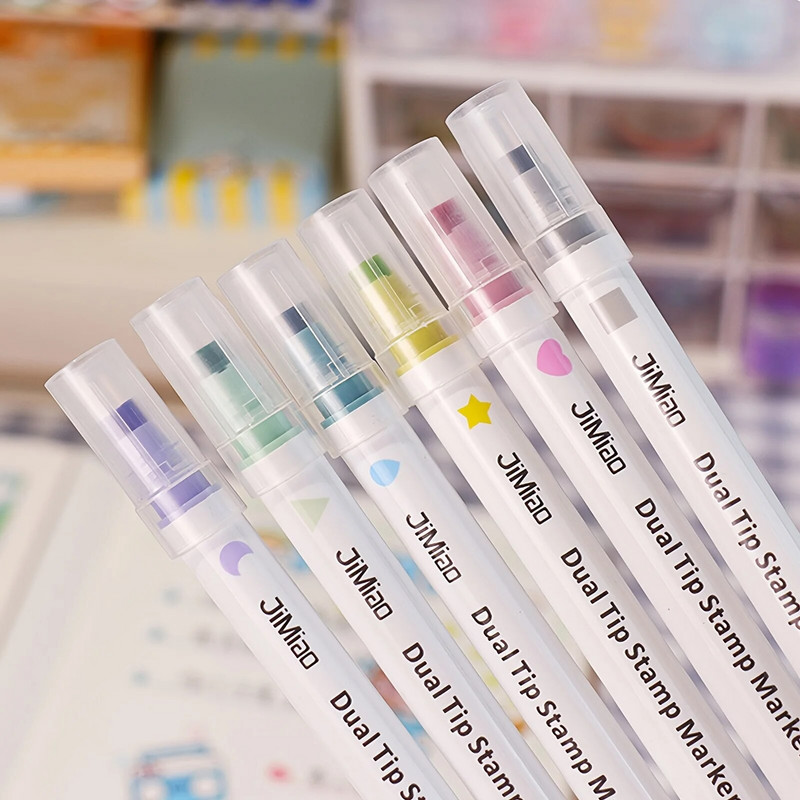 MOHAMM 6 gab. Marķieru komplekts ar dubultu uzgaļu marķieru komplekts, kas paredzēts Scrapbooking DIY Mark Glezniecība Zīmējums Krāsošana Žurnālu rakstīšana Māksla