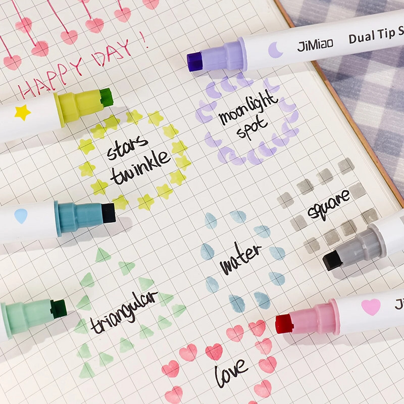 MOHAMM 6 gab. Marķieru komplekts ar dubultu uzgaļu marķieru komplekts, kas paredzēts Scrapbooking DIY Mark Glezniecība Zīmējums Krāsošana Žurnālu rakstīšana Māksla