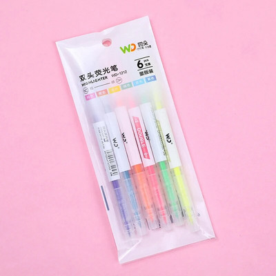 6 tk/komplekt Kahepealine marker Kawaii kirjatarvete värvimarker koolitarbed õpilaste marker õpiku esiletõstja