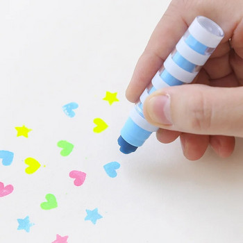 4 τεμάχια/Παρτίδα Candy Color Star/Heart Highlighter Stamp Marker Στυλό Φθορίζον στυλό Scrapbooking Εργαλεία Γραφική ύλη Σχολικά είδη