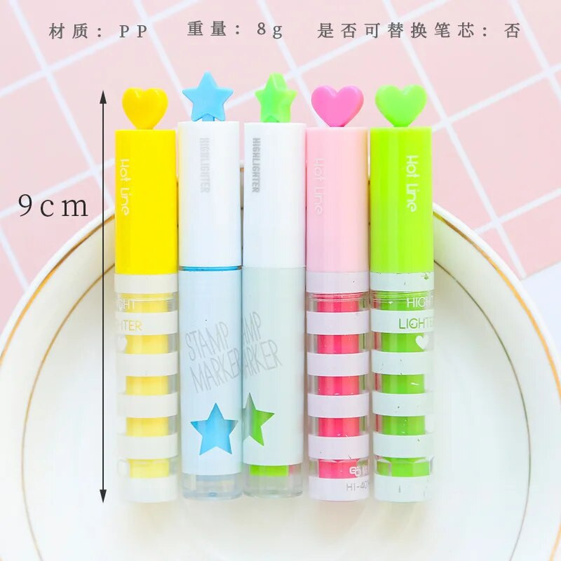 4 τεμάχια/Παρτίδα Candy Color Star/Heart Highlighter Stamp Marker Στυλό Φθορίζον στυλό Scrapbooking Εργαλεία Γραφική ύλη Σχολικά είδη