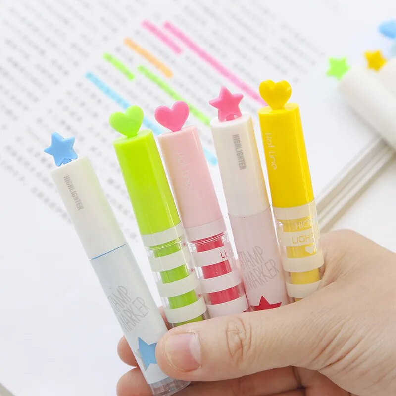 4 τεμάχια/Παρτίδα Candy Color Star/Heart Highlighter Stamp Marker Στυλό Φθορίζον στυλό Scrapbooking Εργαλεία Γραφική ύλη Σχολικά είδη